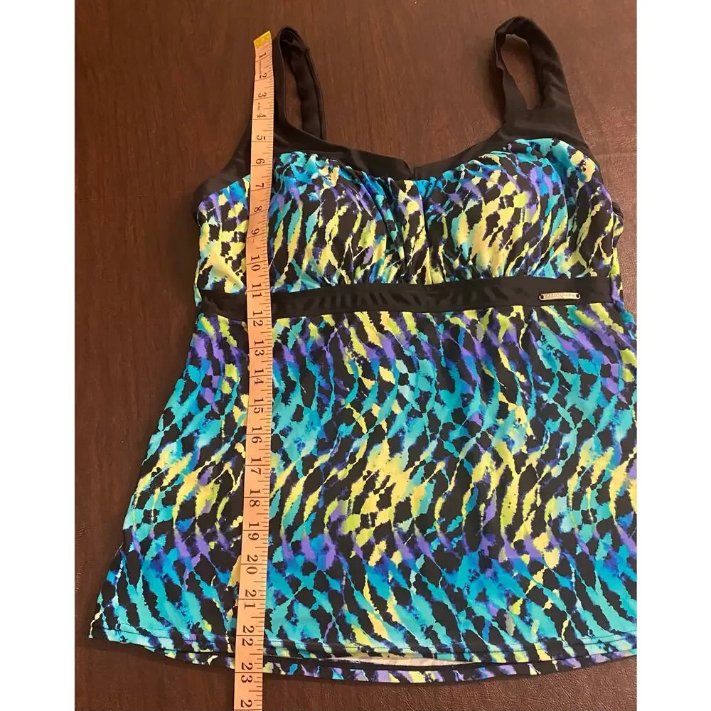 ZeroXposur XL Tankini Swim Top Blue Abstract Animal Print Shelf Bra Resort Beach